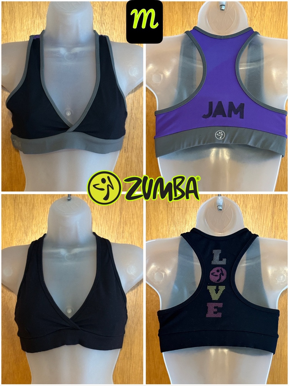 Zumba Fitness Racerback V-Neck Sports Bra Bralette Bundle sz M